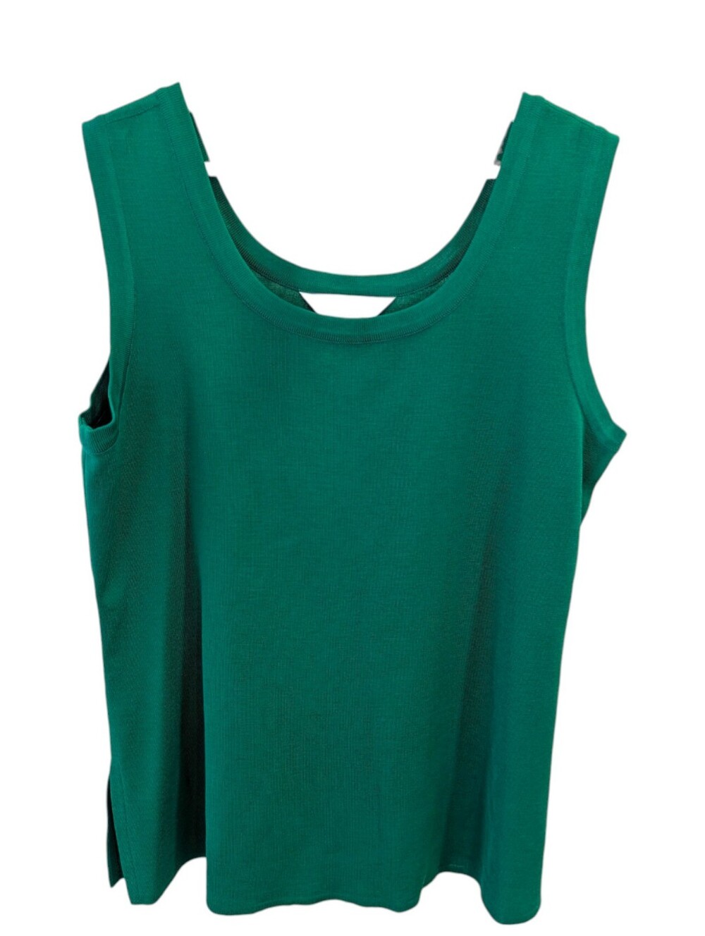 Misook Ottoman Trim Tank Top Large Emerald Green Shell Sleeveless Knit